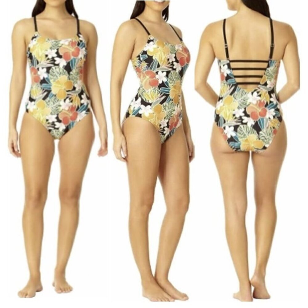 Hurley Caribbean Dreamin Floral One Piece Black Swimsuit New